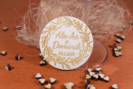Drevená svadobná magnetka Ľudový motív 